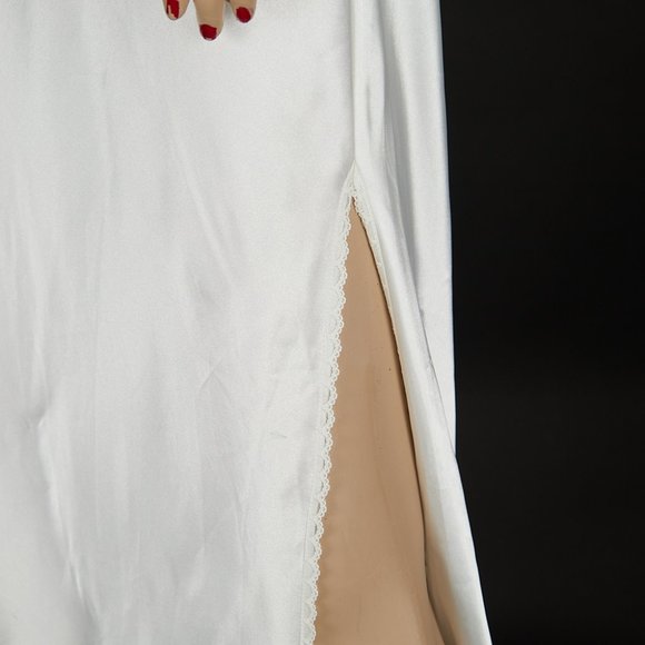 VINTAGE Y2K PEARLY WHITE SATIN AND LACE SLIP DRESS Medium - Picture 5 of 9